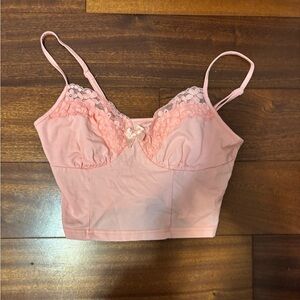 SHEIN Pink Lace Trim Top